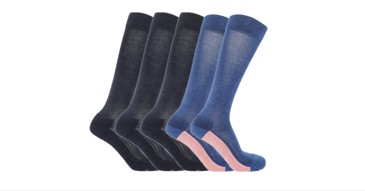5 Classic Long Socks from Soleberie. 2 in navy and 3 in black 