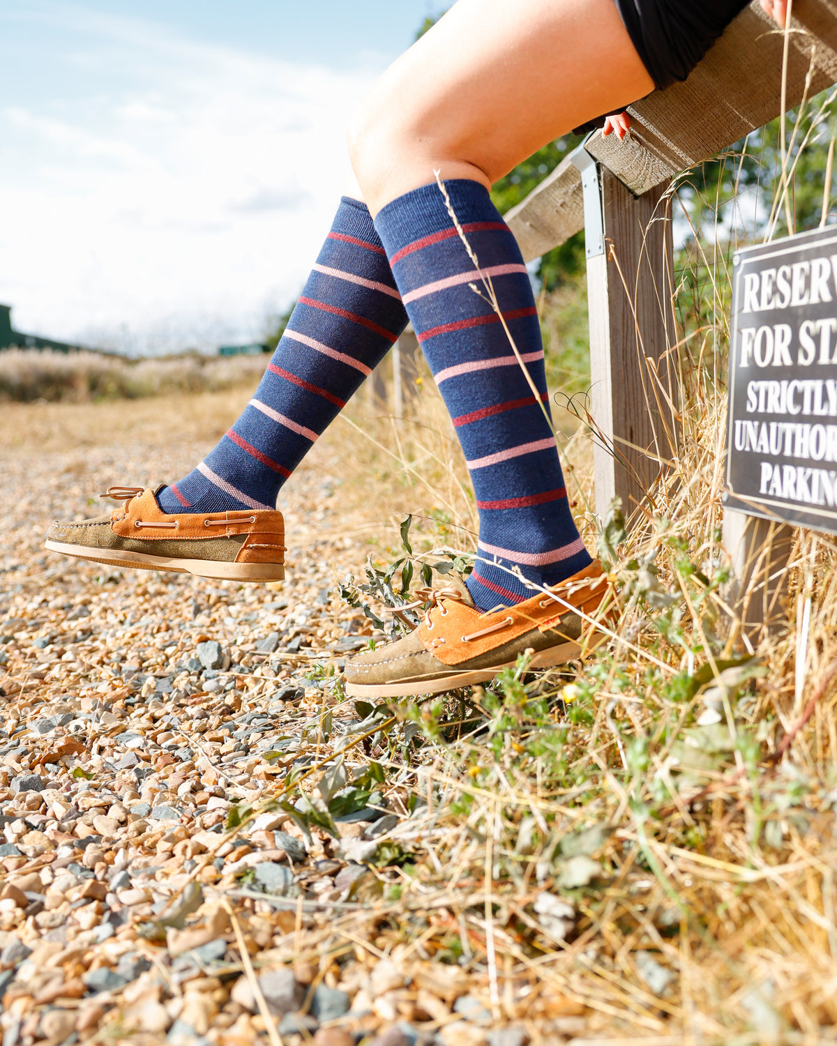 Navy Stripe Classic Long Socks